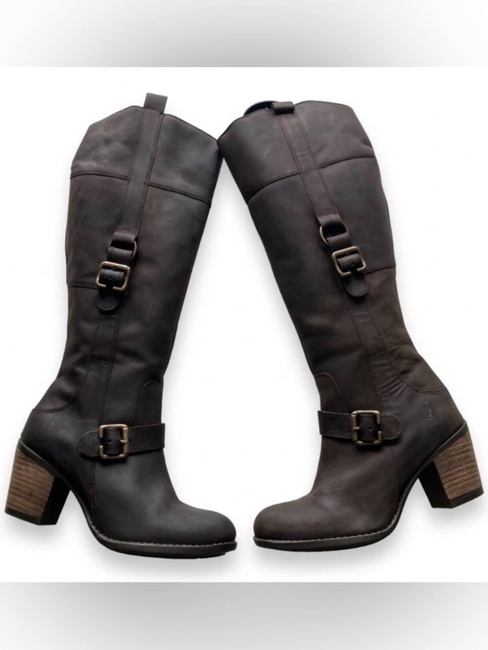 Hush Puppies Moorland 16 Tall Brown Leather Riding Boots Block Heel Size 6